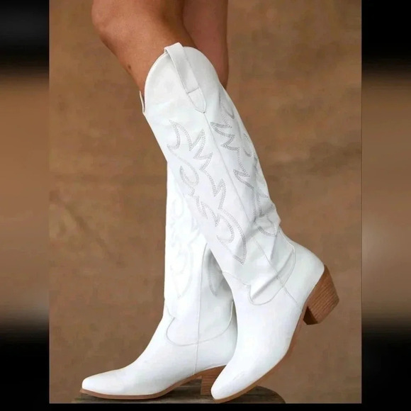Embroidered Cowboy Boots For Women Pointed Toe Block Chunky High Heels K… - Picture 6 of 6
